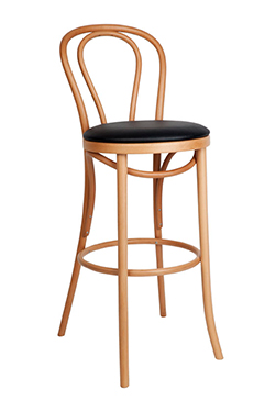 No 18 Bentwood Barstool with Back Padded Natural Beech