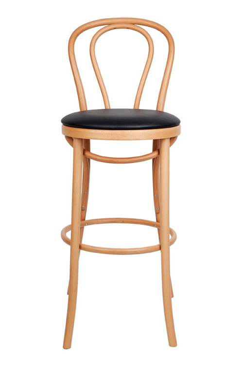 No 18 Bentwood Barstool with Back Padded Natural Beech